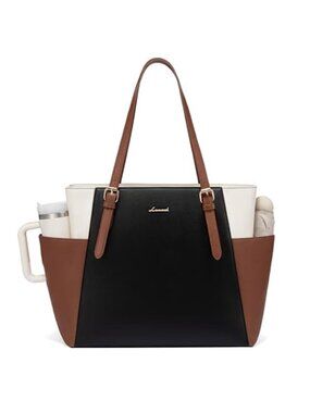 Leather Laptop Tote Bag Women 15.6 Work Briefcase Cup Holder Commuter Bag